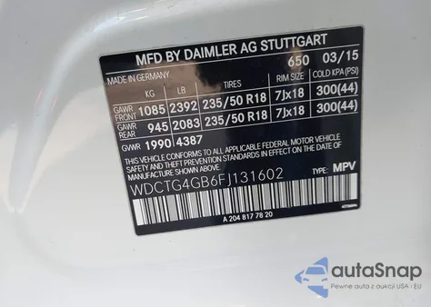 2015 Mercedes-Benz Gla 250 4Matic из США, поврежденный, VIN WDCTG4GB6FJ131602